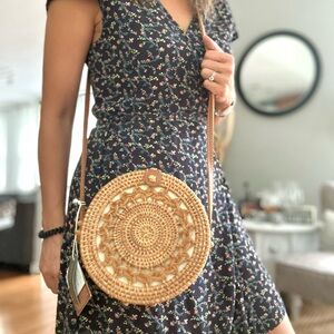 NWT Handwoven artisanal Rattan Round Bag